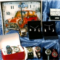 Different types of watches, jewelry, and gift products for children